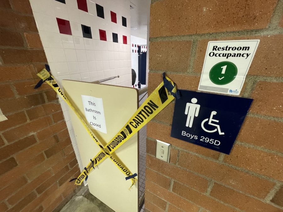 The boys bathroom by Industrial wing is closed along with other boys bathrooms due to damage from a national TikTok trend. Only the business education wing remains open