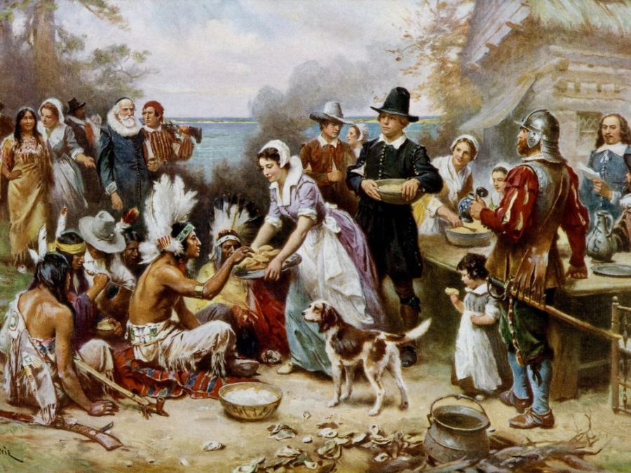 Thanksgiving tells the story of a landmark moment of coexistence, multiculturalism and even neighborliness (above: The First Thanksgiving, 1621, Jean Leon G. Ferris) when Native Americans taught Pilgrims to farm, and shared a meal with them after a successful harvest in 1621.