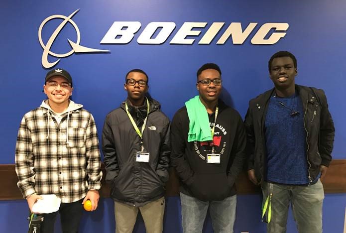 Lindbergh High senior Moyaak Chuol (right) won state high school Aerospace Manufacturer contest in 2019. William Charlot, Kendrick Bynum, Cullen Harris also competed in the 7-hour event against students from 14 schools.