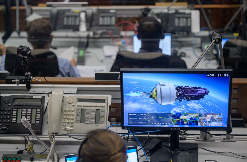 Launch teams monitor the flight progress of Arianespace's Ariane 5 rocket carrying NASA’s James Webb Space Telescope, Saturday, Dec. 25, 2021, in the Jupiter Center at the Guiana Space Center in Kourou, French Guiana. The James Webb Space Telescope (sometimes called JWST or Webb) is a large infrared telescope with a 21.3 foot (6.5 meter) primary mirror.