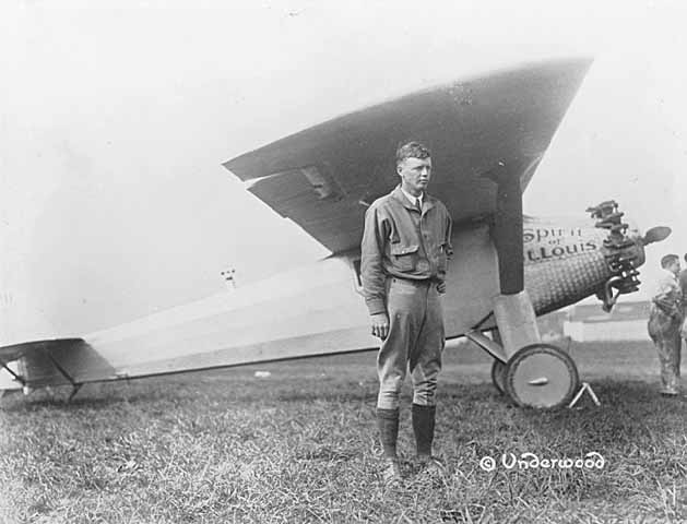 Charles Lindbergh in this undated photo in front of the Spirit of St. Louis airplane.